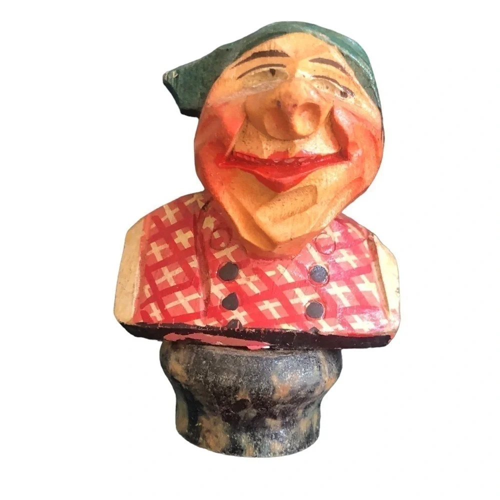 VTG Hard~Carved Set of 3 German Wine Cork Toppers Wood 3” Wine Tasting Colorful